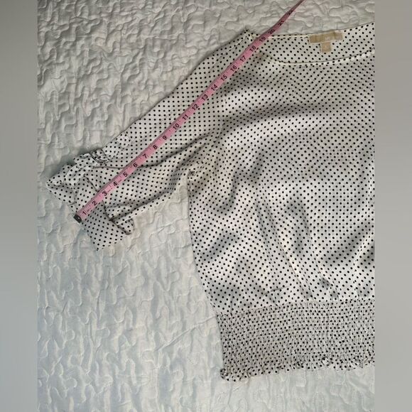 Michael Michael Kors Polka Dot Blouse Vintage-Inspired Chic Smocked Hem Large - Picture 10 of 11
